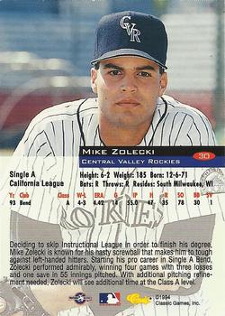 1994 Classic #30 Mike Zolecki Back