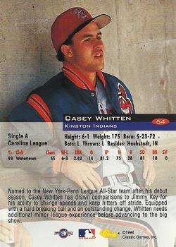 1994 Classic #64 Casey Whitten Back