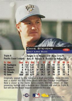 1994 Classic #79 Dave Stevens Back