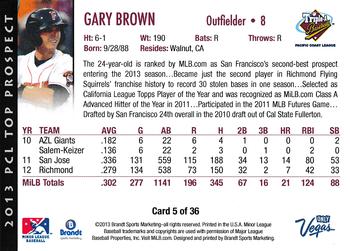 2013 Brandt Pacific Coast League Top Prospects #5 Gary Brown Back