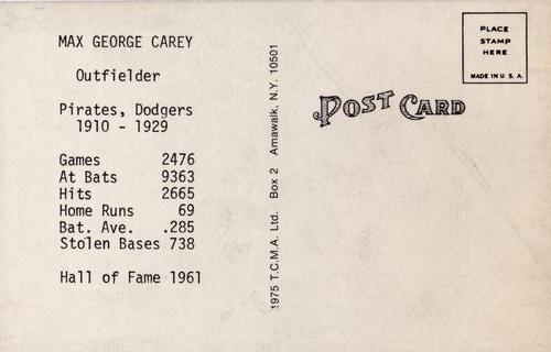 1973-80 TCMA All-Time Greats Postcards #NNO Max Carey Back