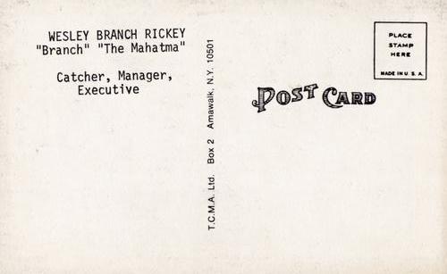 1973-80 TCMA All-Time Greats Postcards #NNO Branch Rickey Back