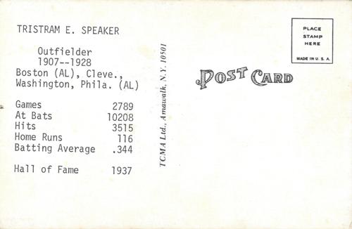 1973-80 TCMA All-Time Greats Postcards #NNO Tris Speaker Back