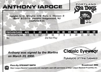 2002 Grandstand Portland Sea Dogs #NNO Anthony Iapoce Back
