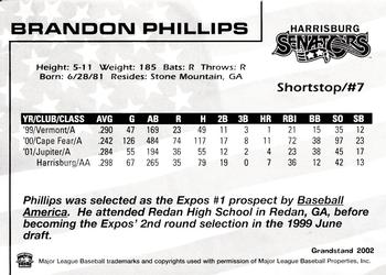 2002 Grandstand Harrisburg Senators #18 Brandon Phillips Back