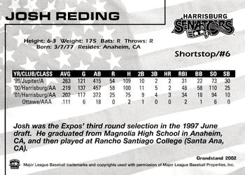 2002 Grandstand Harrisburg Senators #19 Josh Reding Back