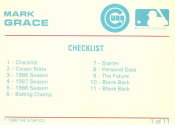 1989 Star Mark Grace #1 Mark Grace Back