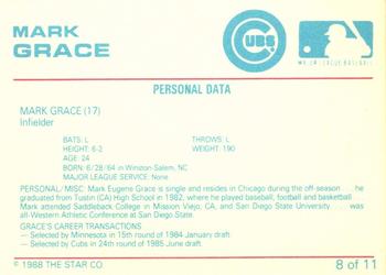 1989 Star Mark Grace #8 Mark Grace Back