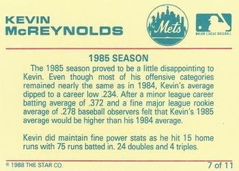 1989 Star Kevin McReynolds #7 Kevin McReynolds Back