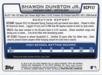 2012 Bowman Chrome - Prospects #BCP117 Shawon Dunston Jr. Back