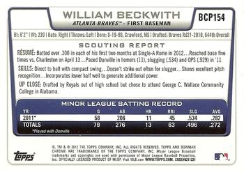2012 Bowman Chrome - Prospects #BCP154 William Beckwith Back