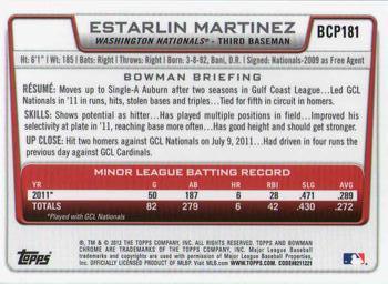 2012 Bowman Chrome - Prospects #BCP181 Estarlin Martinez Back