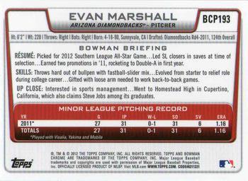 2012 Bowman Chrome - Prospects #BCP193 Evan Marshall Back