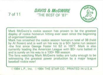 1988 Star Davis & McGwire #7 Mark McGwire Back