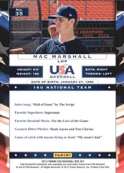 2013 Panini USA Baseball #35 Mac Marshall Back