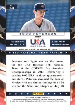 2013 Panini USA Baseball #54 Todd Peterson Back