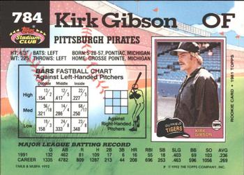 1992 Stadium Club - East Coast National #784 Kirk Gibson Back