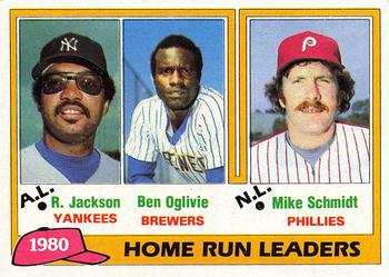 1981 Topps #2 1980 Home Run Leaders (Reggie Jackson / Ben Oglivie / Mike Schmidt) Front