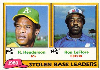 1981 Topps #4 1980 Stolen Base Leaders (Rickey Henderson / Ron LeFlore) Front