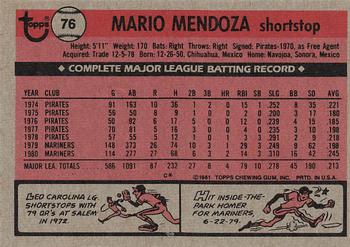 1981 Topps #76 Mario Mendoza Back