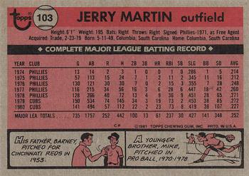 1981 Topps #103 Jerry Martin Back