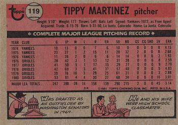 1981 Topps #119 Tippy Martinez Back