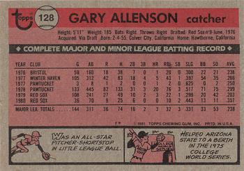1981 Topps #128 Gary Allenson Back