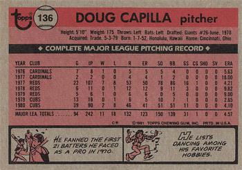 1981 Topps #136 Doug Capilla Back