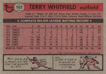 1981 Topps #167 Terry Whitfield Back