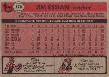 1981 Topps #178 Jim Essian Back