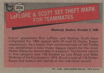 1981 Topps #204 Ron LeFlore / Rodney Scott Back