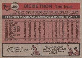 1981 Topps #209 Dickie Thon Back