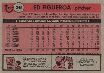 1981 Topps #245 Ed Figueroa Back