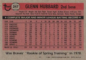 1981 Topps #247 Glenn Hubbard Back