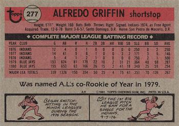 1981 Topps #277 Alfredo Griffin Back