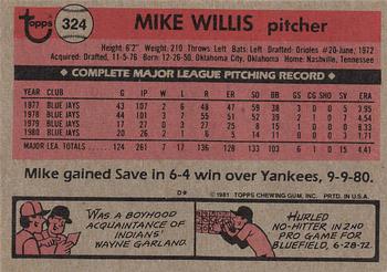1981 Topps #324 Mike Willis Back