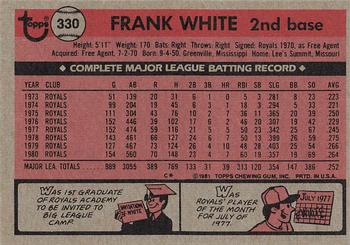 1981 Topps #330 Frank White Back