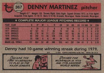 1981 Topps #367 Denny Martinez Back