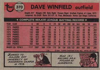 1981 Topps #370 Dave Winfield Back
