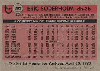 1981 Topps #383 Eric Soderholm Back