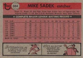 1981 Topps #384 Mike Sadek Back