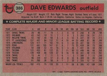 1981 Topps #386 Dave Edwards Back