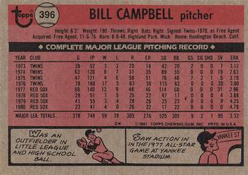 1981 Topps #396 Bill Campbell Back