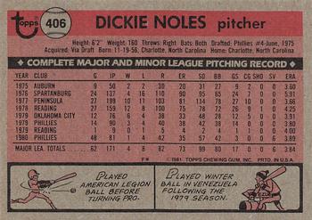 1981 Topps #406 Dickie Noles Back