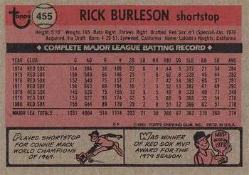 1981 Topps #455 Rick Burleson Back