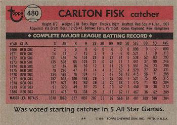 1981 Topps #480 Carlton Fisk Back