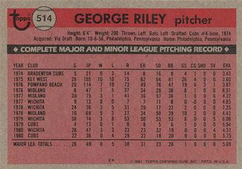 1981 Topps #514 George Riley Back