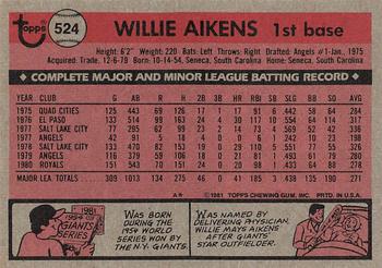 1981 Topps #524 Willie Aikens Back