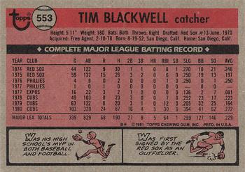 1981 Topps #553 Tim Blackwell Back