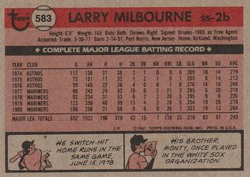 1981 Topps #583 Larry Milbourne Back